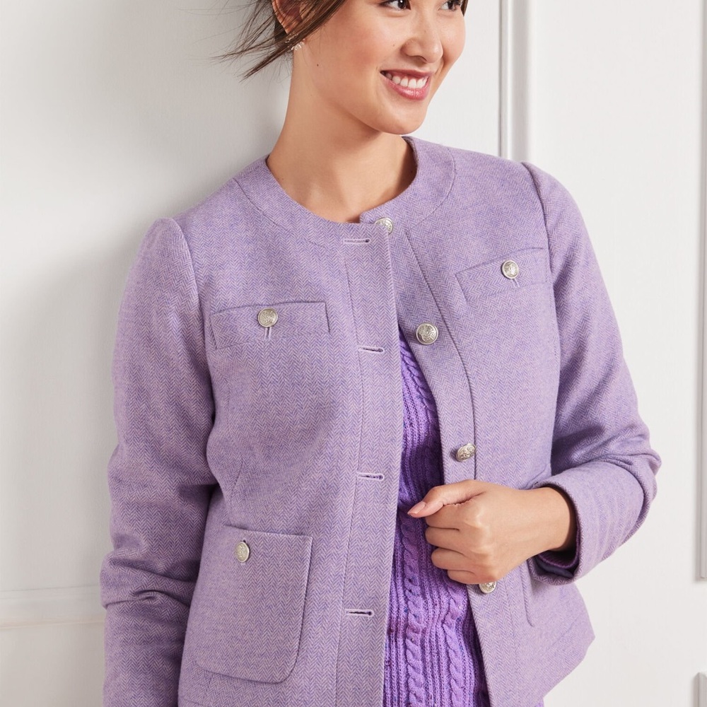 NWOT TALBOTS Bicolor Herringbone Shetland Jacket Lilac Wool - Picture 2 of 8